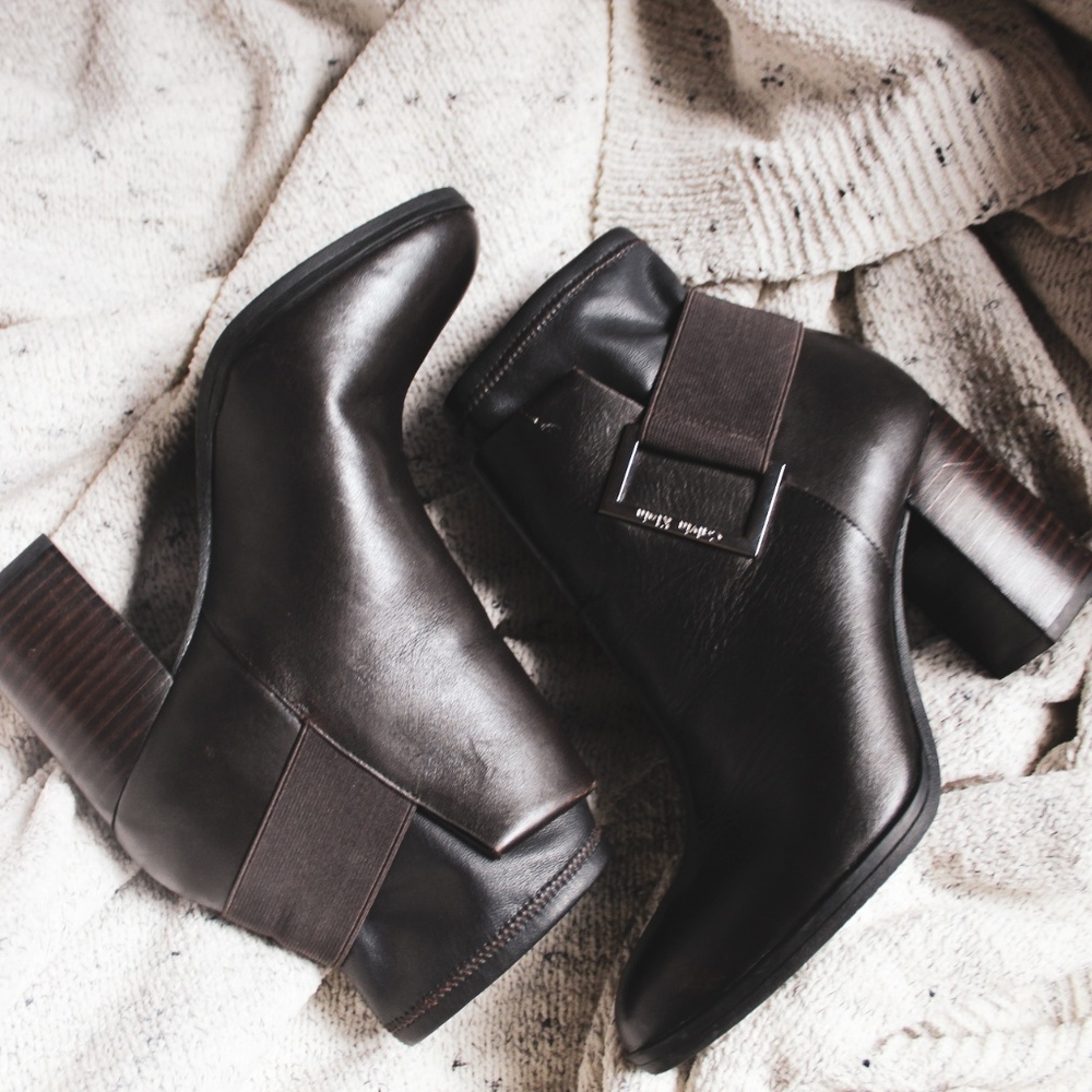 Calvin Klein Genuine Leather Espresso Booties